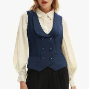 Navy Blue Double-Breasted Belle Pogue Women’s Vest- XL